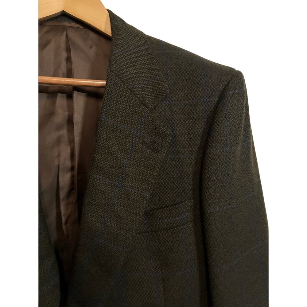 Lanolini Loro Piana 100% Cashmere Blazer 48R Green Blue Windowpane Italy